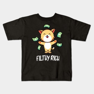 Filthy Rich Cat Cute & Funny Money Kitten Kids T-Shirt